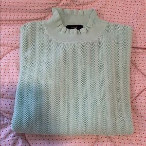 J Crew Pointelle ruffle mockneck sweater